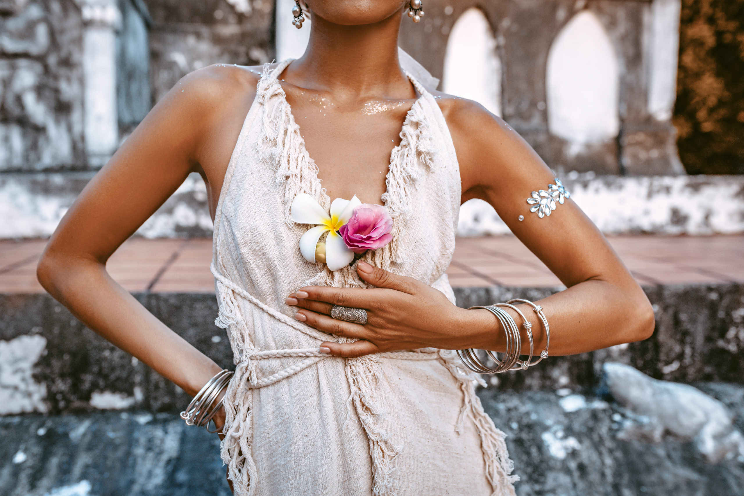 Close,Up,Of,Young,Woman,In,Beautiful,White,Dress,Sitting